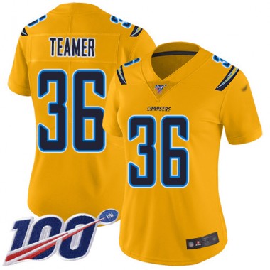 Los Angeles Chargers NFL Football Roderic Teamer Gold Jersey Women Limited  #36 100th Season Inverted Legend->los angeles chargers->NFL Jersey